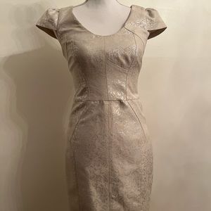 Anthropology YOANA Baraschi size 2 Cream & Silver Metallic Sheath Dress